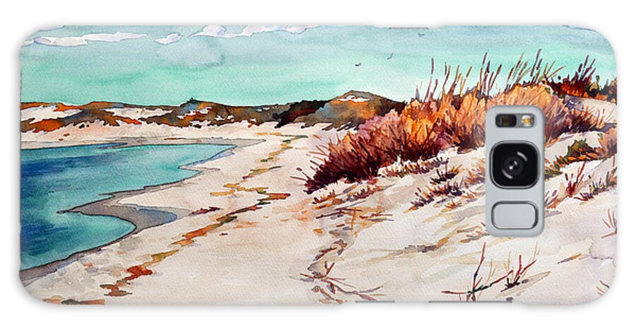 #water #beach #sawgrass #winter #capehenlopen #delawarebeaches #delawarestateparks #landscape Galaxy Case featuring the painting Winter Sands by Mick Williams