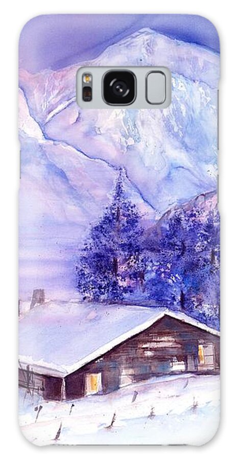 Swiss Mountains Watercolor Galaxy S8 Case featuring the painting Swiss Mountains - Winter scene with Eiger Moench Jungfrau by Sabina Von Arx