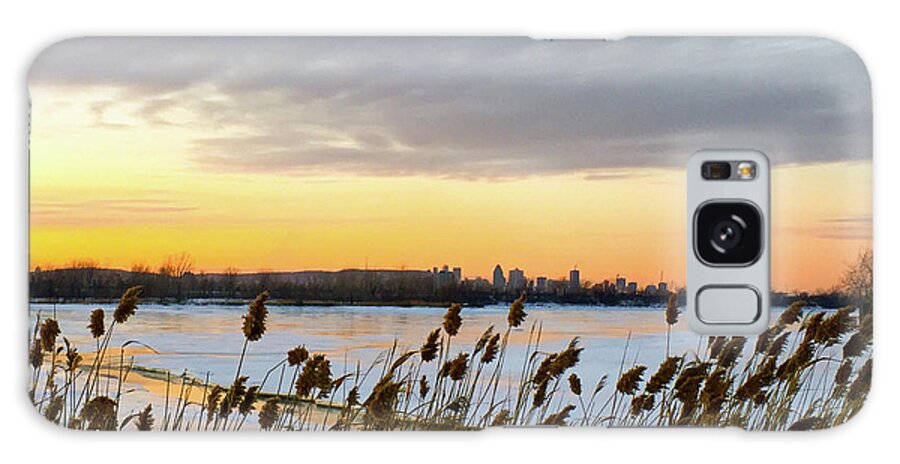 Winter Galaxy Case featuring the photograph Winter Sunset by the River and City Skyline by Cristina Stefan