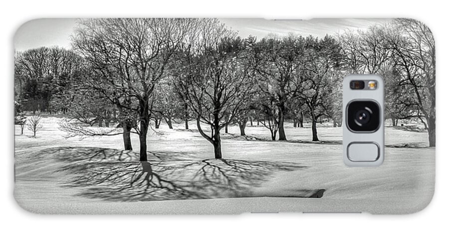 Winter Trees Shadows Snow Black White B&w Galaxy Case featuring the photograph Winter Trees by Wayne Marshall Chase