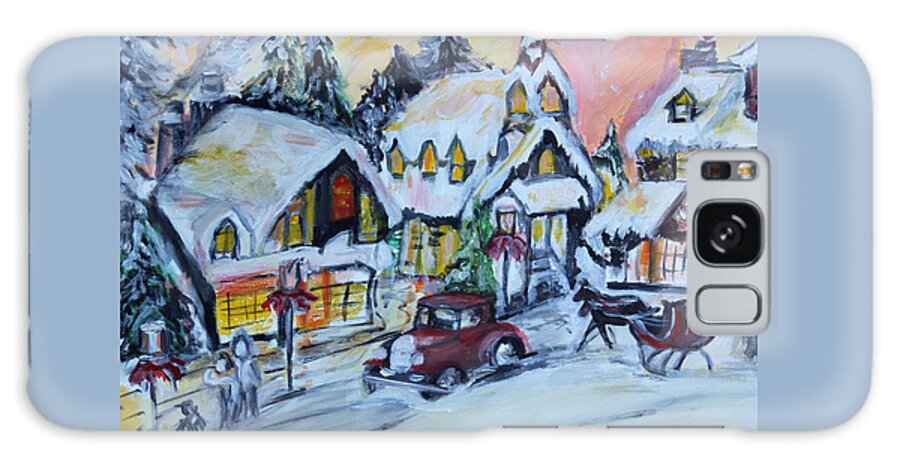 Snowy Galaxy Case featuring the painting Winter Village Scene by Denice Palanuk Wilson