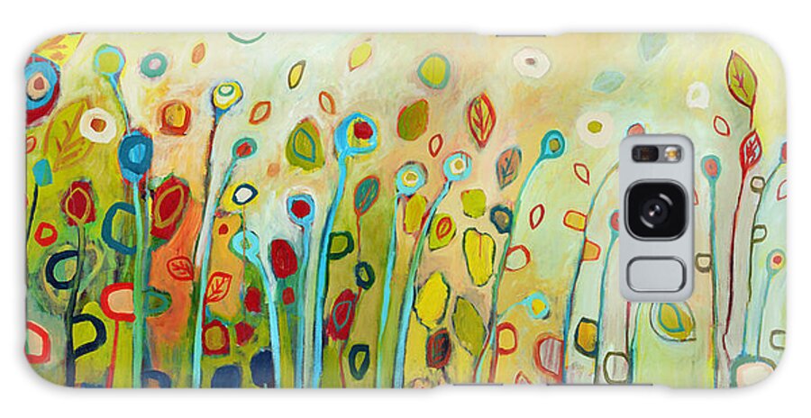 Floral Abstract Modern Green Lime Brown Nature Circle Leaf Plant Large Jenlo Jennifer Lommers Painting Galaxy Case featuring the painting Within by Jennifer Lommers