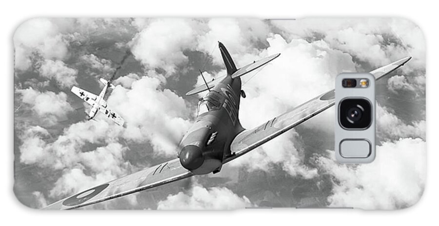 Royal Air Force Galaxy Case featuring the digital art Wolf at the Gates - Monochrome by Mark Donoghue