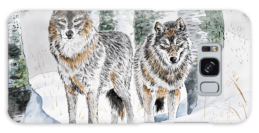 Wolves Galaxy S8 Case featuring the painting Wolves in the Birch Trees by Joette Snyder