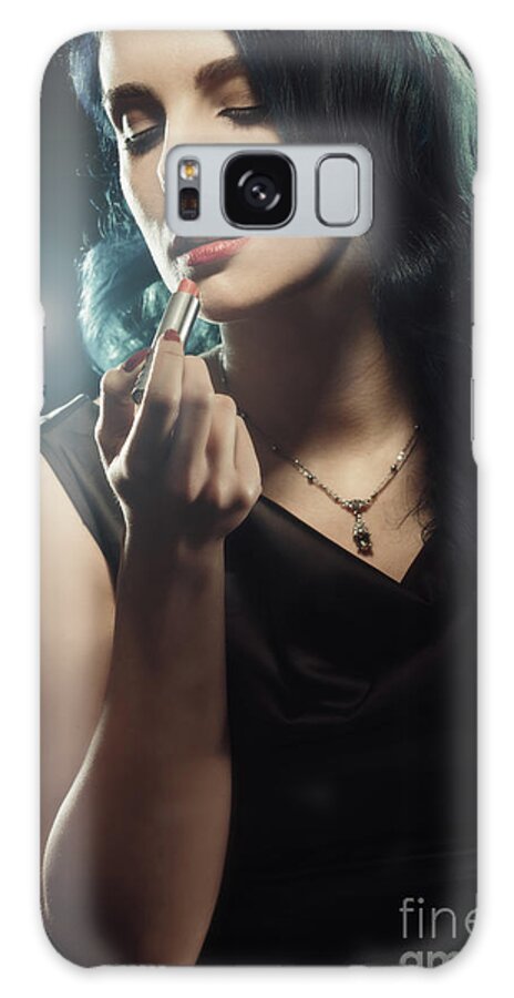 Hollywood Galaxy Case featuring the photograph Woman Applying Lipstick by Amanda Elwell
