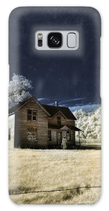 House Galaxy Case featuring the photograph Woman In Vintage Dress By Old Farmhouse by Jill Battaglia