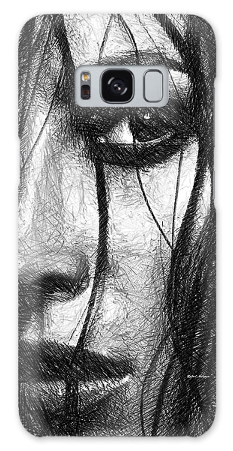 Female Galaxy Case featuring the digital art Woman Sketch in Black and White by Rafael Salazar