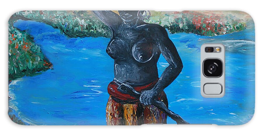 Woman With Calabash Galaxy Case featuring the painting Woman with Calabash by Obi-Tabot Tabe