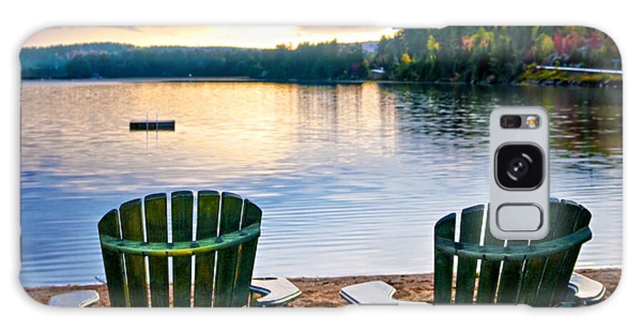 Lake Galaxy Case featuring the photograph Wooden chairs at sunset on beach 1 by Elena Elisseeva