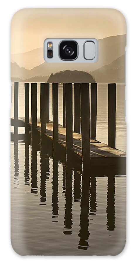 Calm Galaxy Case featuring the photograph Wooden Dock In The Lake At Sunset by John Short