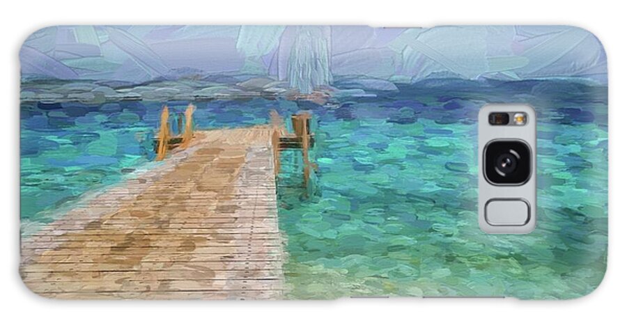 Boat Galaxy Case featuring the digital art Wooden jetty and boat by Patricia Hofmeester