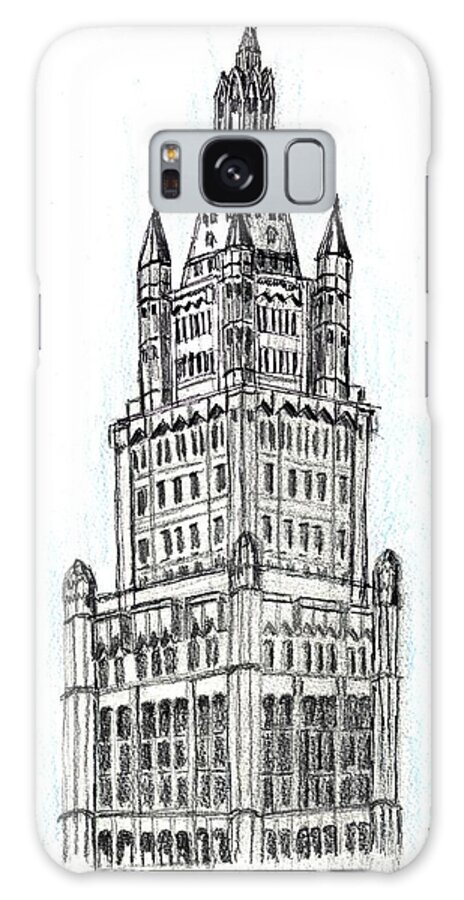 Pencil Drawing By Paul Meinerth Galaxy Case featuring the drawing Woolworth Building NY by Paul Meinerth