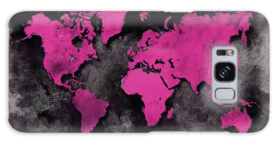 Map Of The World Galaxy Case featuring the digital art World Map Purple Black by Justyna Jaszke JBJart