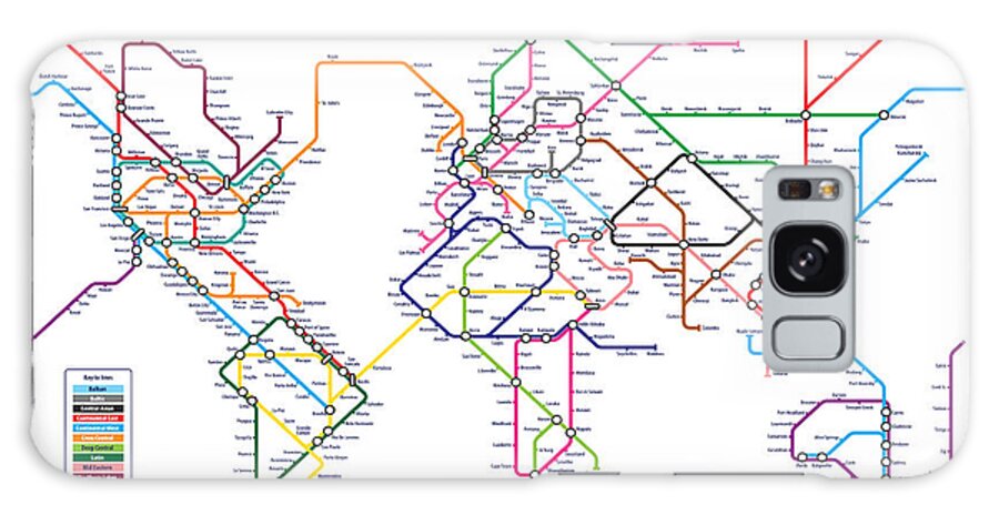 World Map Galaxy Case featuring the digital art World Metro Tube Subway Map by Michael Tompsett