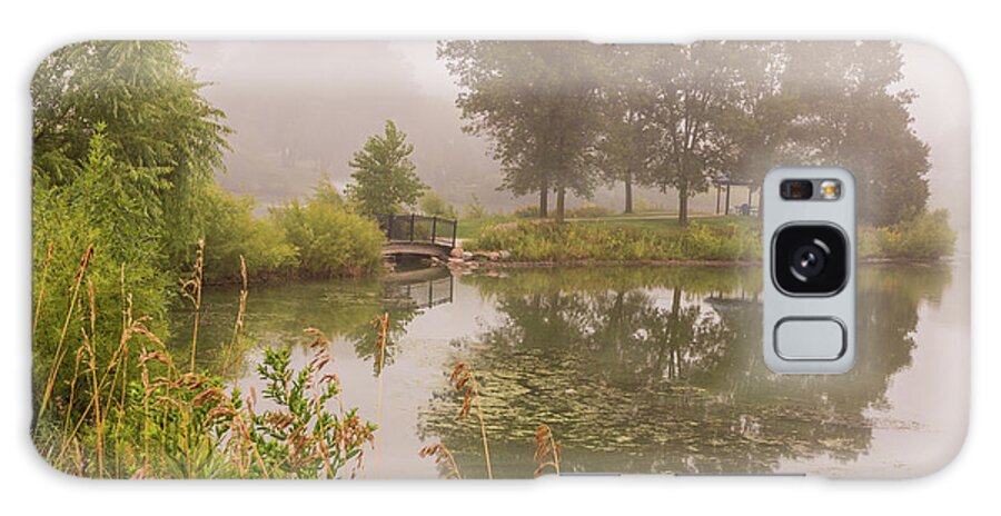 Island Galaxy Case featuring the photograph Misty Pond Bridge Reflection #5 by Patti Deters