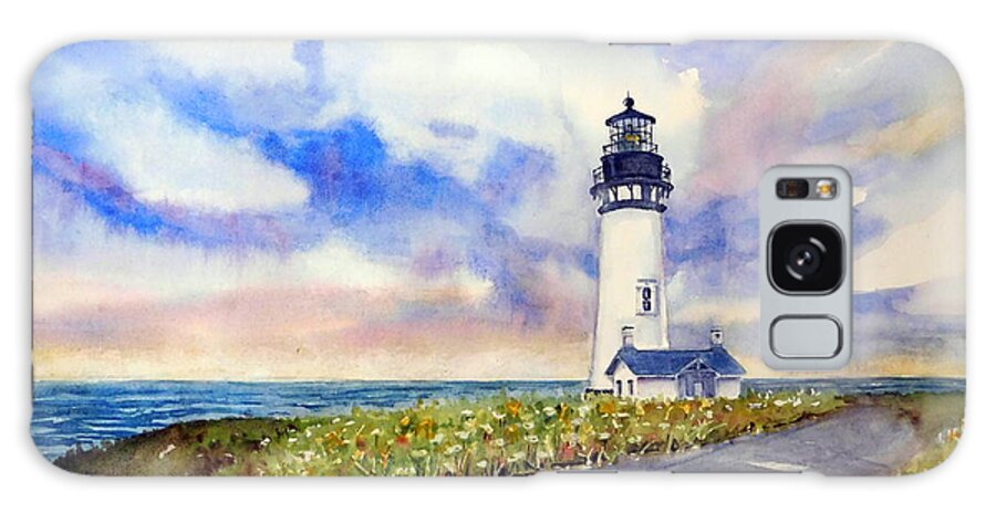 Yaquina Head Lighthouse Galaxy S8 Case featuring the painting Yaquina Head Lighthouse - Springtime by Anna Jacke