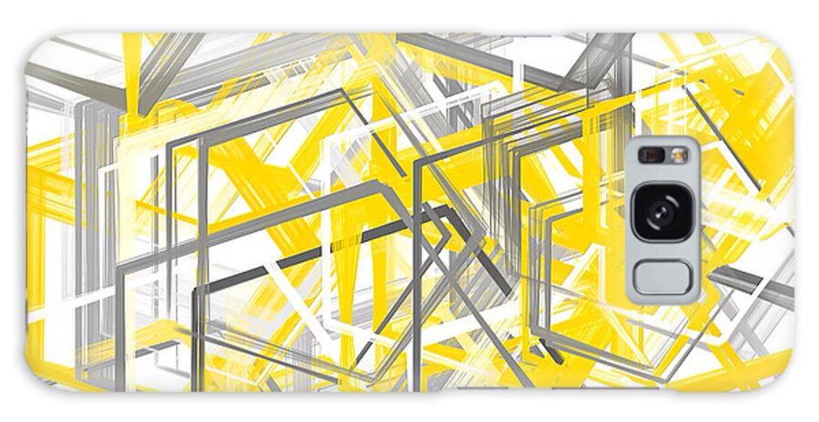 Yellow Galaxy Case featuring the painting Yellow And Gray Geometric Shapes Art by Lourry Legarde