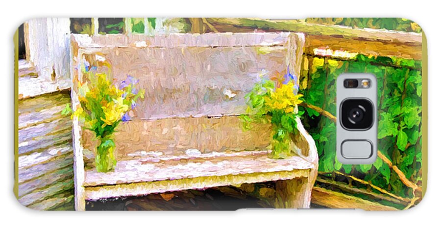 Porch Galaxy Case featuring the photograph Yellow Flowers on Porch Bench by Ginger Wakem