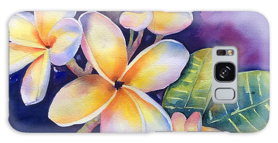 Yellow Plumeria Flowers Galaxy Case featuring the painting Yellow Plumeria Flowers by Hilda Vandergriff