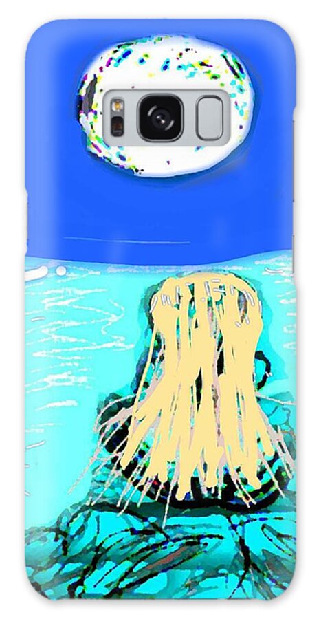 Yoga Galaxy S8 Case featuring the digital art Yoga by the Sea Under the Moon by Kathy Barney