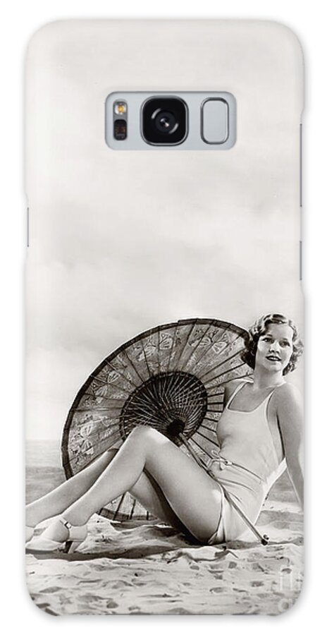 Ziegfeld Galaxy Case featuring the photograph Ziegfeld Model sun bathing on the beach by Alfred Cheney Johnston by Vintage Collectables