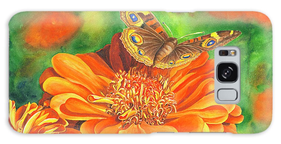 Zinnia With Butterfly Galaxy Case featuring the painting Zinnia Runway by Lori Taylor