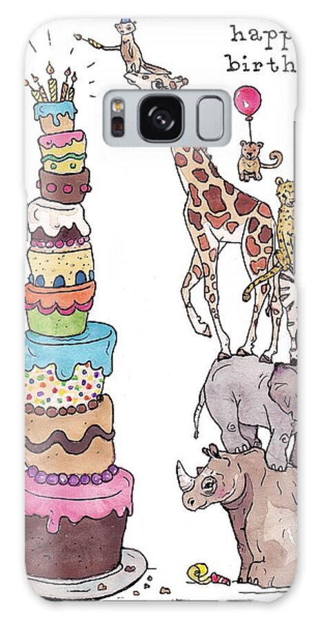 Birthday Galaxy S8 Case featuring the painting Zoo Animals Happy Birthday Card by Katrina Davis