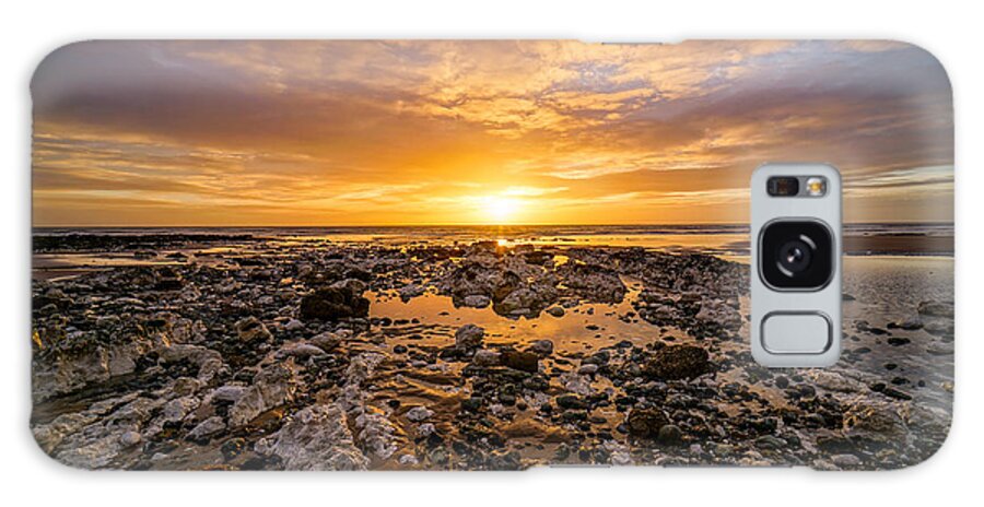 Eastbourne Galaxy Case featuring the photograph A beautiful sunset at Seven sisters cliffs in England during low tide. #1 by George Afostovremea