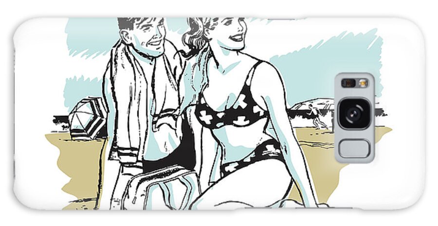 Adult Galaxy Case featuring the drawing Couple at Beach Looking to Their Side #1 by CSA Images