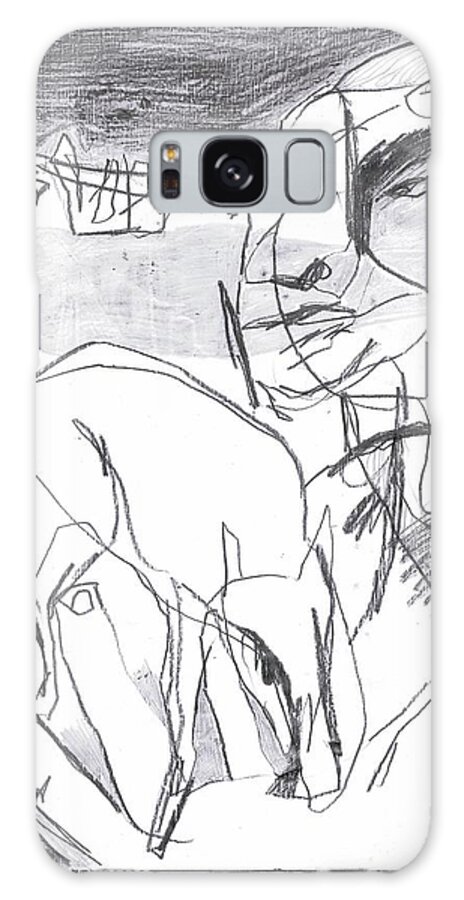 Drawing Galaxy Case featuring the drawing Dog and owner #1 by Edgeworth Johnstone