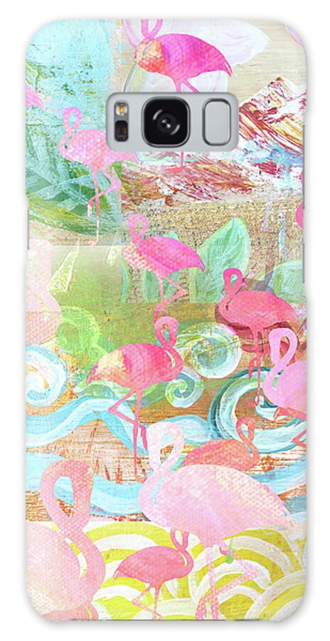 Flamingo Collage Galaxy Case featuring the mixed media Flamingo Collage #1 by Claudia Schoen