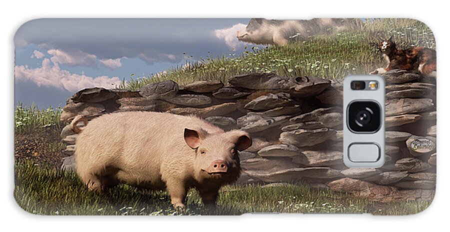 Free Range Pigs Galaxy Case featuring the painting Free Range Pigs #1 by Daniel Eskridge