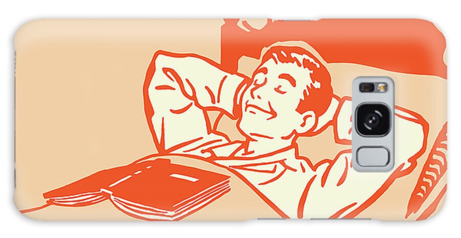 Adult Galaxy Case featuring the drawing Happy Man in Bed With Book #1 by CSA Images
