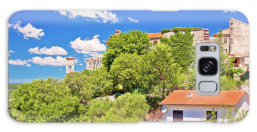 Plomin Galaxy Case featuring the photograph Idyllic istrian stone village of Plomin on green hill view #1 by Brch Photography