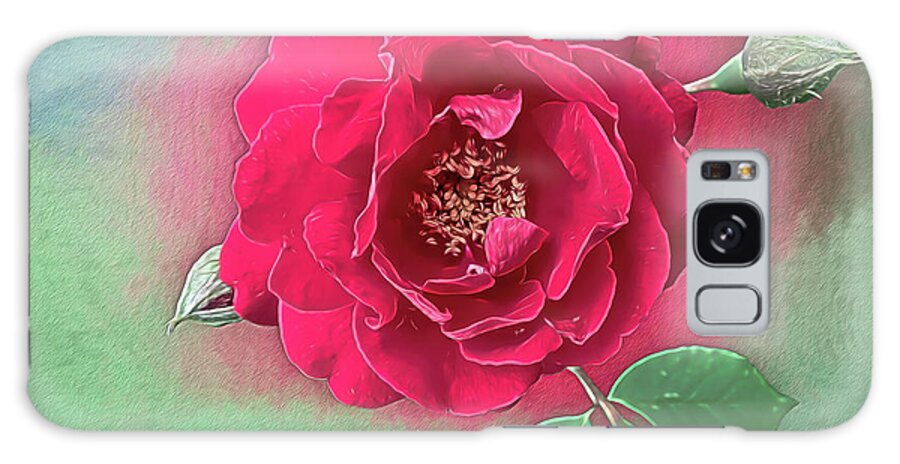 Luscious Red Rose Galaxy Case featuring the mixed media Luscious Red Rose #1 by Leslie Montgomery