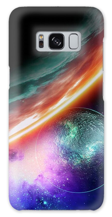 Dust Galaxy Case featuring the digital art Planet And Its Moon, Artwork #1 by Victor Habbick Visions