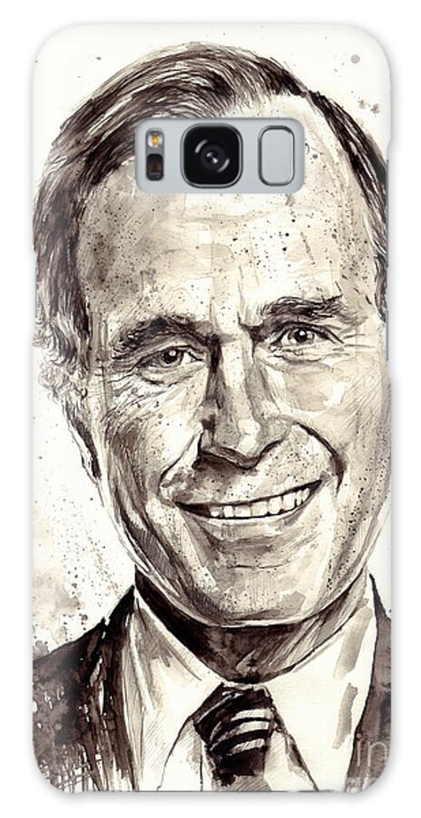 George Galaxy Case featuring the painting President George H. W. Bush portrait #1 by Suzann Sines