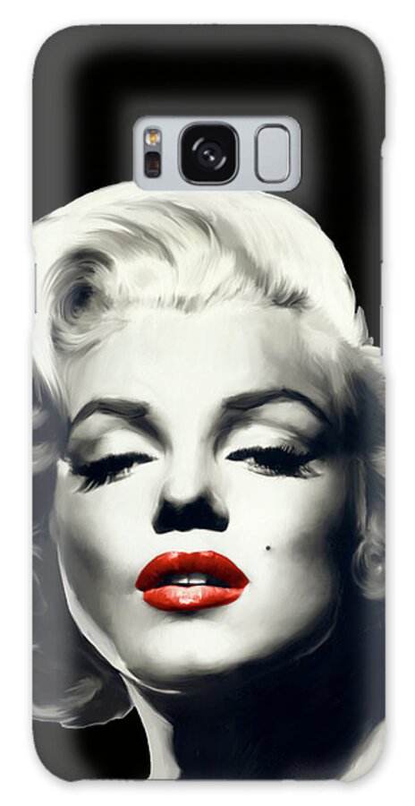 Fashion Galaxy Case featuring the painting Red Lips Marilyn In Black by Chris Consani
