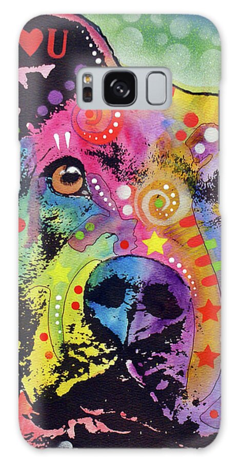 Thoughtful Pit Bull White Bubble Galaxy Case featuring the mixed media Thoughtful Pit Bull White Bubble #1 by Dean Russo