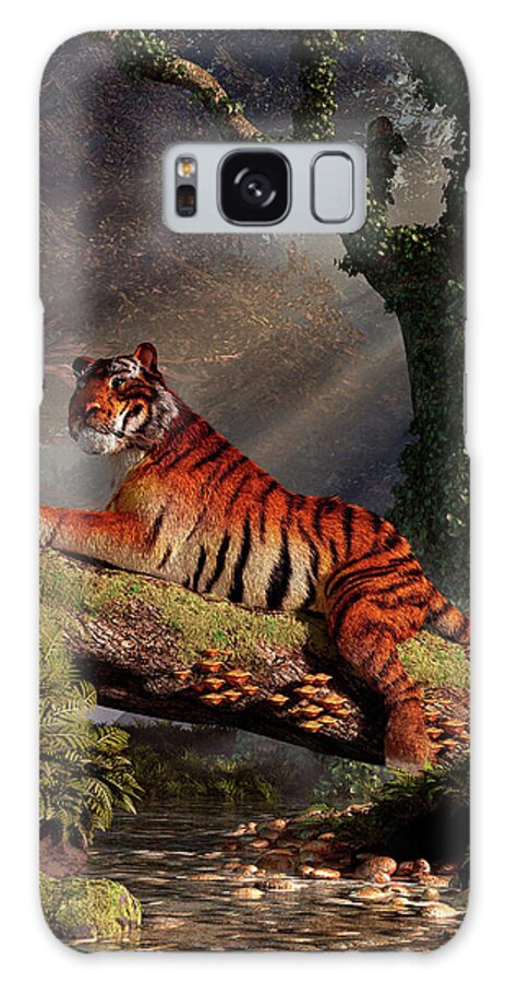 Tiger On A Log Galaxy Case featuring the painting Tiger On A Log #1 by Daniel Eskridge
