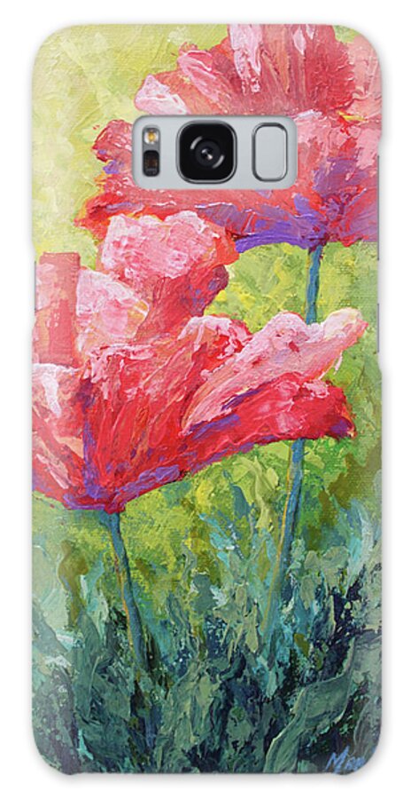 Two Red Poppies Galaxy Case featuring the painting Two Red Poppies #1 by Marion Rose