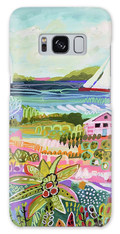 Coastal Galaxy Case featuring the painting Two Sailboats And Cottage I #1 by Karen Fields