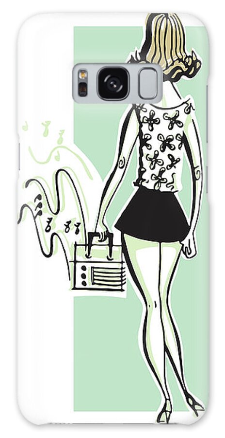 Adult Galaxy Case featuring the drawing Woman Carrying Portable Radio #1 by CSA Images