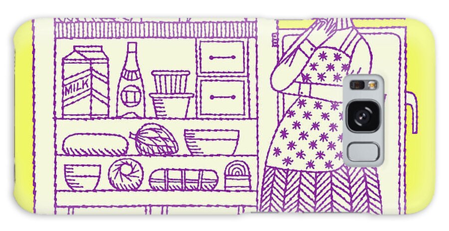 Appliance Galaxy Case featuring the drawing Woman Looking in Refrigerator #1 by CSA Images