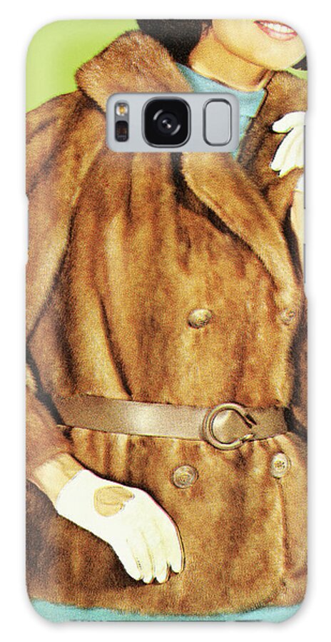Adult Galaxy Case featuring the drawing Woman Wearing a Fur Jacket #1 by CSA Images