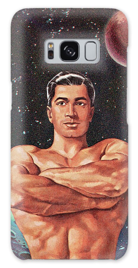 Black Background Galaxy Case featuring the drawing Muscle man #10 by CSA Images