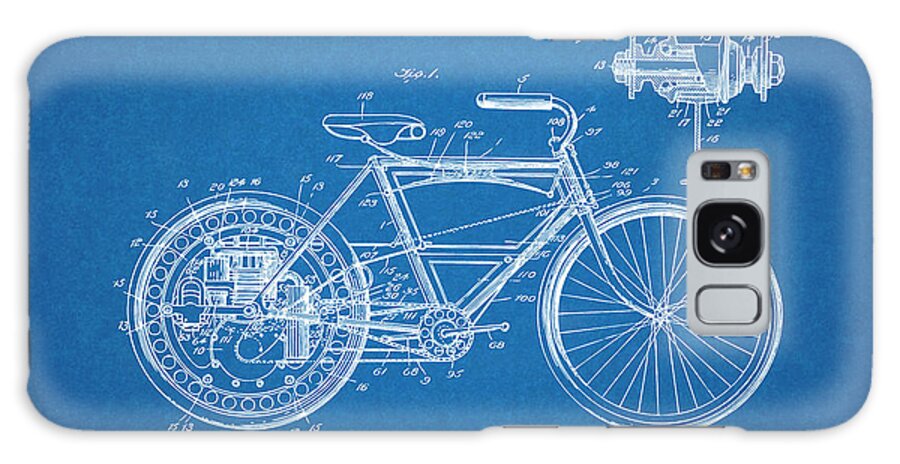 1908 Motor Wheel Motorcycle Patent Print Galaxy Case featuring the drawing 1908 Motor Wheel Motorcycle Patent Print Blueprint by Greg Edwards