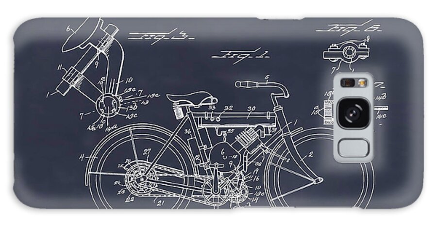 1919 W. J. Canfield Motorcycle Patent Print Galaxy Case featuring the drawing 1919 W. J. Canfield Motorcycle Blackboard Patent Print by Greg Edwards