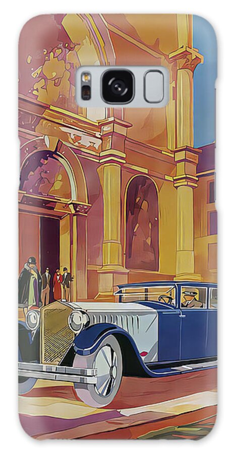 Vintage Galaxy Case featuring the mixed media 1927 Minerva Limousine With Driver And Guests Town Setting Original French Art Deco Illustration by Retrographs