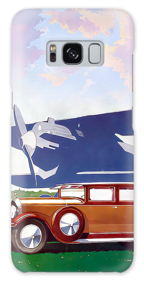 Vintage Galaxy Case featuring the mixed media 1928 Lorraine With Biplane At Airfield Original French Art Deco Illustration by Retrographs